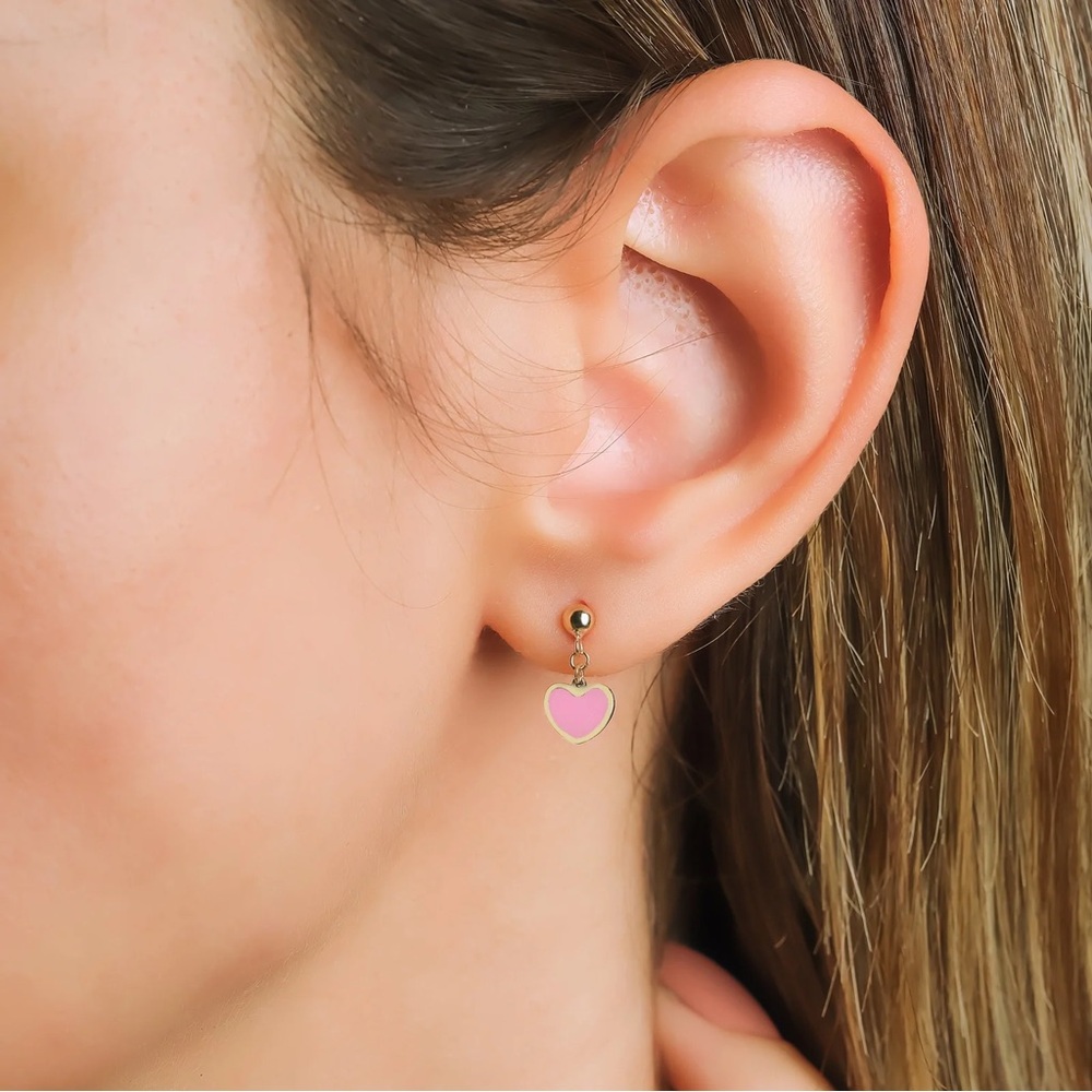 Pink Heart Drop Yellow Gold Plated